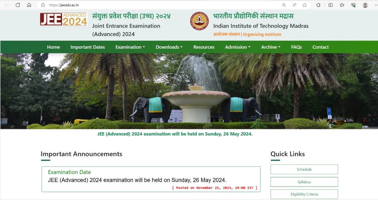 JEE Advanced 26 May 2024 IIT Madras released JEE Advanced schedule